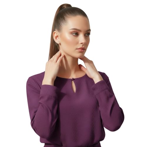 Image of BLACKSMITH Long Sleeve Key Hole Neck Formal Office Shirt for Women | Women Stylish Western Tops