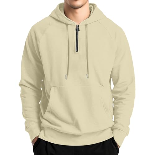 Mens Quarter Zip Hoodies Casual Lightweight Drawstring Hooded Sweatshirts with Kangaroo Pockets Solid Basic Pullover