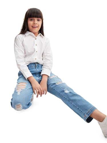 Image of olele Girls Super Jeans Collection for 4-14 Yrs | Stretchable Cotton Denim Trousers | Blue Jeans for Kids | Baggy Denim Pants | Cargo Pants for Girls