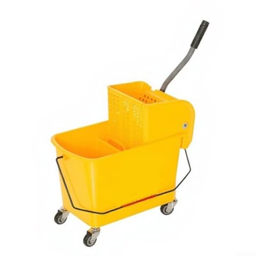 Yuanpgky Cubo de fregona comercial con escurridor, carrito de limpieza portátil de 24 litros con ruedas para uso en casa, oficina, restaurante, sistema de prensa lateral ABS resistente