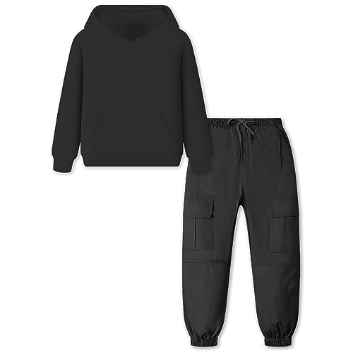 Image of Betusline Cute Outfits for Girls, Hooded Crop Top + Jogger Sweatsuits Sets, 4-14 Years