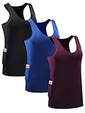 NELEUS Women's Running Tank Tops 3 Pack Racerback Workout Yoga Shirts with Pockets,8069,Black/Blue/Red,M