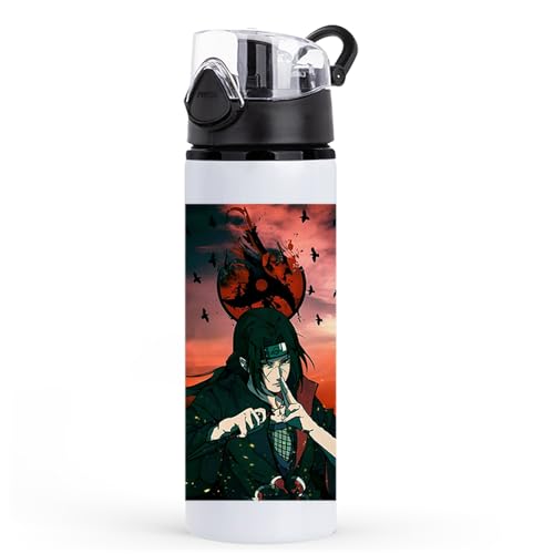 Image of Anime sipper water bottle with Itachi Print for Use school, gym, tuition, travling, yoga | Aluminium sublimation sipper bottle 750ml black cap (Itachi Uchiha-B-1)