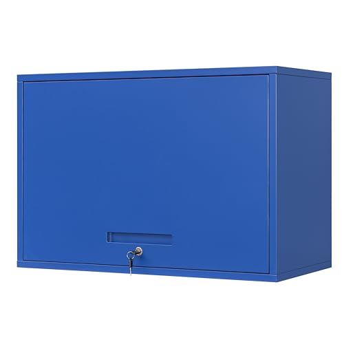 Yizosh Metal Garage Wall Cabinet with Doors and Shelves, Wall Mounted Metal Storage Cabinet, Floating Garage Tool Cabinet for Garage, Basement, Kitchen, Warehouse (Blue, 21.6" H)