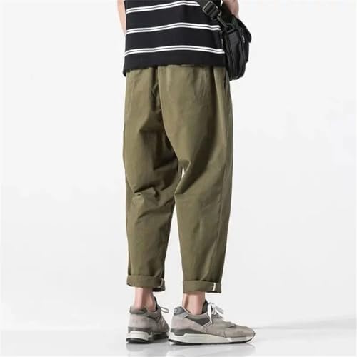 Men Cotton Casual Summer Pants with Belt Straight Baggy Ankle-Length Cargo Trousers Wide Leg Sweatpants4