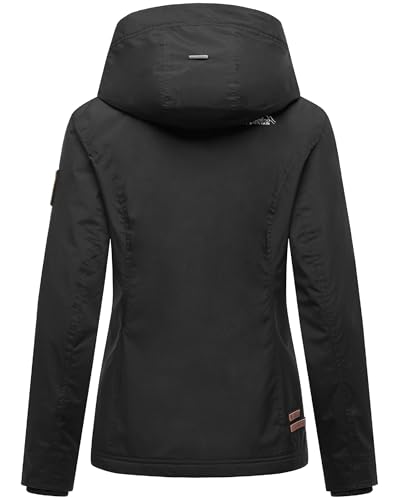MARIKOO leicht gefütterte Damen Übergangsjacke kurze Sommerjacke mit kuscheligem Fleece-Innenfutter und großer Kapuze Erdbeere Black2 Gr. S