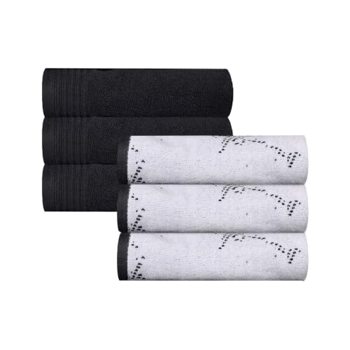 Superior Cotton Marble Jacquard Border Quick Dry Towel Set, 6 Piece, Black