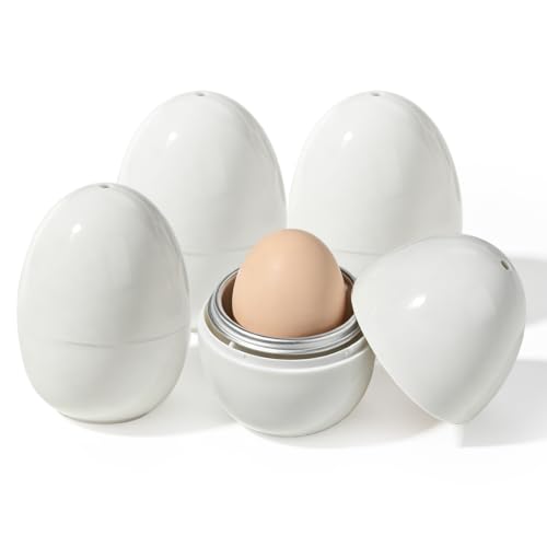 Nimblyne 4 unidades de hervidores de huevos para microondas: hervidores de huevos de aluminio para microondas, ahorro de energía y tiempo para cocinar huevos rápidamente (con una pieza se puede