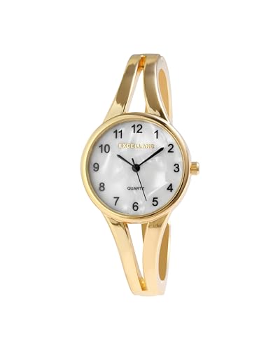 Excellanc® Damen-Spangenuhr Metall Armreif Perlmutt Zifferblatt Länge 18 cm goldfarbig weiß Perlmutt Quarz-Armbanduhr
