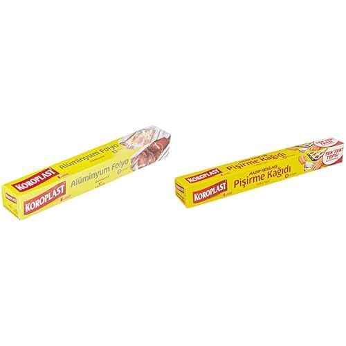 Koroplast 8 mt Alüminyum Folyo ve Koroplast Hazır Kesilmiş 16 Adet Pişirme Kağıdı (1 x 16 Adet)