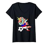 Damen Tupfen Einhorn Russland Fußball Fans Trikot Russisch Fußball T-Shirt mit V-Ausschnitt