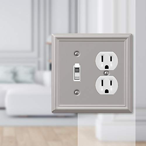 Image of AMERELLE 149TDBN Chelsea Steel Toggle /Single Duplex Wallplate, Single Single, Brushed Nickel, Single Toggle / Single Duplex