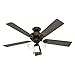 Hunter Fan Company 50887, 52-inch Swanson New Bronze LED Ceiling Fan, Pull Chain, Bedroom Ceiling Fans with Lights