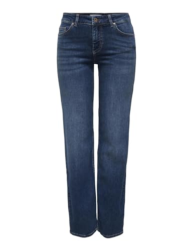ONLY Jean Coupe Droite ONLBLUSH Taille Moyenne Straight Fit Jeans Dark Blue Denim S 34 Dark Blue Denim S / L34