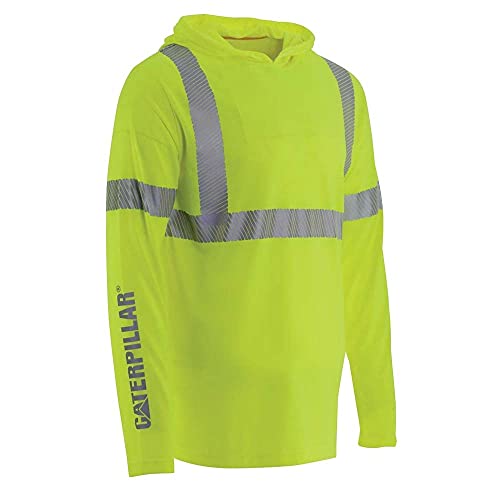Image of Caterpillar Men's ANSI UPF Hooded Banner L/S Tee T-Shirt, Hi-vis Yellow, Medium