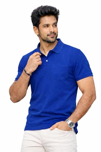 Image of Premium Pique Cotton Pocket Polo T-Shirt for Men | 210-220 GSM | Regular Fit | 2-Button Placket | Soft Breathable Fabric | XS-3XL