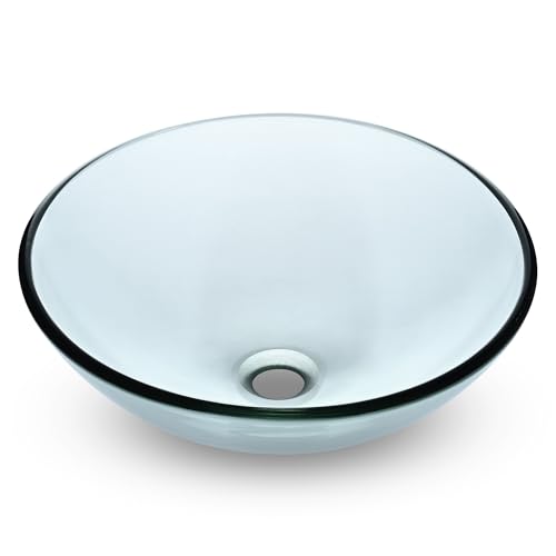 Aquaterior Tempered Glass Bathroom Vessel Sink 16" Round Countertop Vanity Basin Bowl Transparent Minimalist Modern
