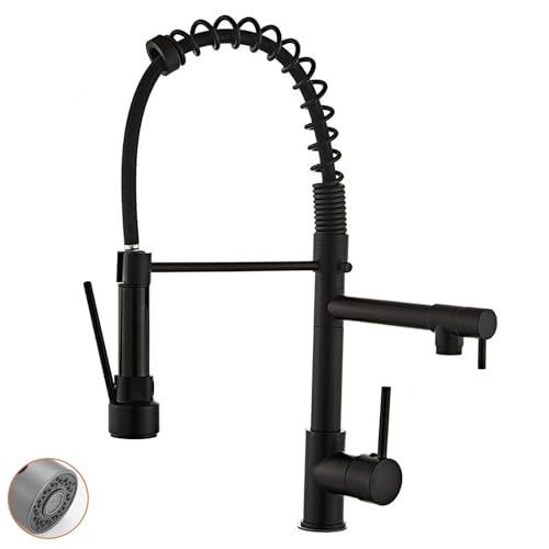 Rubinetto a molla con Doccetta Estraibile,con 2 ugelli,Miscelatore Cucina Ad Alta Pressione orientabile a 360° Monocomando,Acciaio Inox Spazzolato (Color : Black)