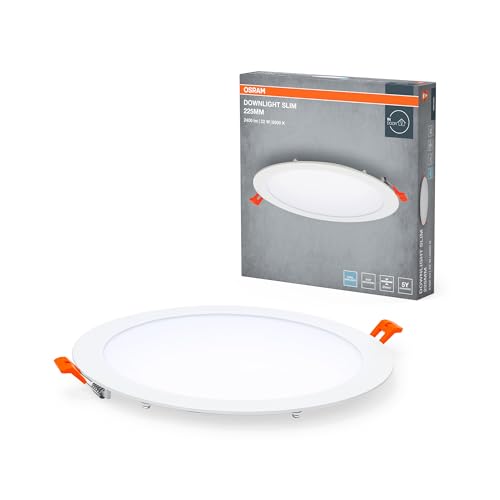 OSRAM Downlight Slim 225mm, luz LED empotrable, 22W, blanco frío 6500K, 2000 lúmenes, diseño plano, IP20, fácil instalación para salones y cocinas