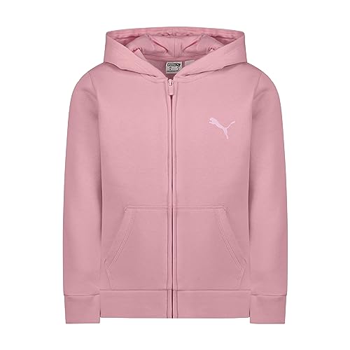 PUMA Moletom com capuz e zíper com logotipo central para meninas, Rosa claro, P