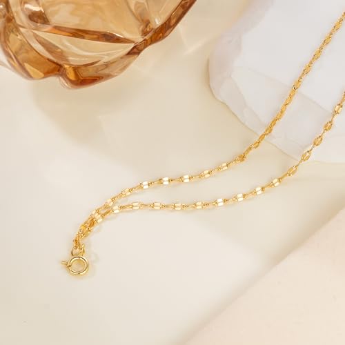 14K Gold Bracelets for Women Gold Chain Bracelets for Women Layered Bracelet Double-Layer Flat Diamond Cut Mirror Chain Design Double Layer Bracelet for Womens 6.7/7.5/8.3 inches3