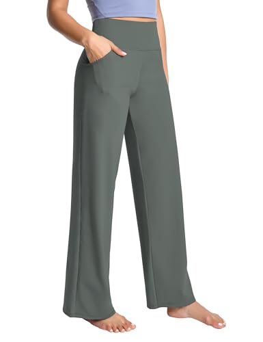 Image of BUBBLELIME Women High Waist Wide Legs Yoga Pants Loose Sweatpants Pockets | 29 inch /31 inch /33 inch /35 inch /37 inchInseam,2 Styles / Dress /Basic,Lounge,Comfy,Stretch Casual Work