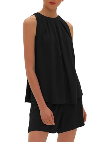 Beaully Linen Short Sets 2 Piece for Women Summer Casual Sleeveless Halter Neck Tops And Shorts Set Travel Outfits4