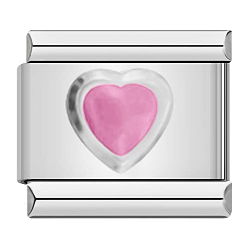 Italian Charms Pink Heart Charm Link fits all classic 9mm Italian style Bracelets - UK stock
