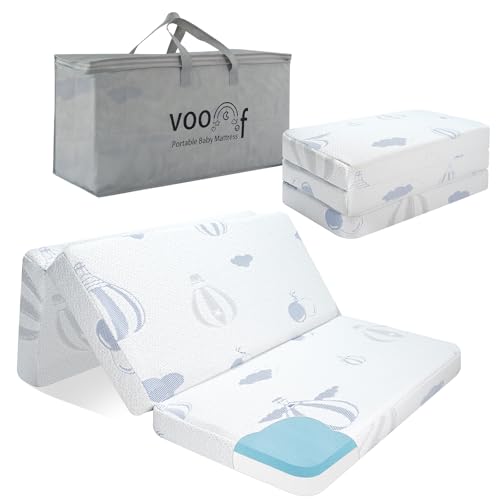 Image of voomf Pack and Play Mattress Pad, 38"x26" Memory Foam Dual-Sided Pack N Play Mattresses for Baby Toddler, Soft Baby Crib Mattress for Pack N Play with Machine Washable Cover Balloon Pattern