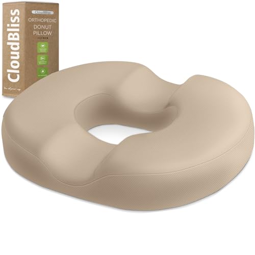 Image of CloudBliss Donut Pillow Stadium Seat Cushion for Tailbone Pain Relief and Hemorrhoids, Memory Foam Seat Chair Cushion, Portable Seat Cushions for Bleachers, Car, Home & Office