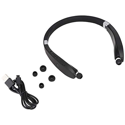 SustVita Auriculares retráctiles plegables con un cómodo diseño de banda para el cuello, estos auriculares deportivos resistentes al sudor ofrecen un tiempo de juego más largo para desplazarse, (negro