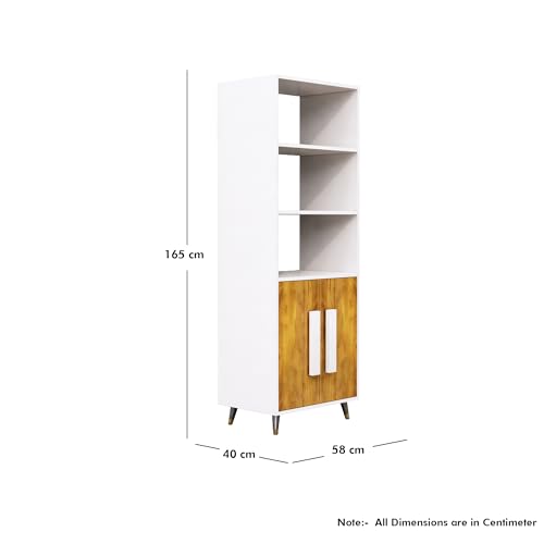 Image of Bniture Book Shelf Wooden | Engineered Wood Bookshelf for Home with 2 Door & 3 Shelf | Multipurpose Open Book Shelf Stand for Library, Study Room & Living Room | Frosty White & Giant Wood