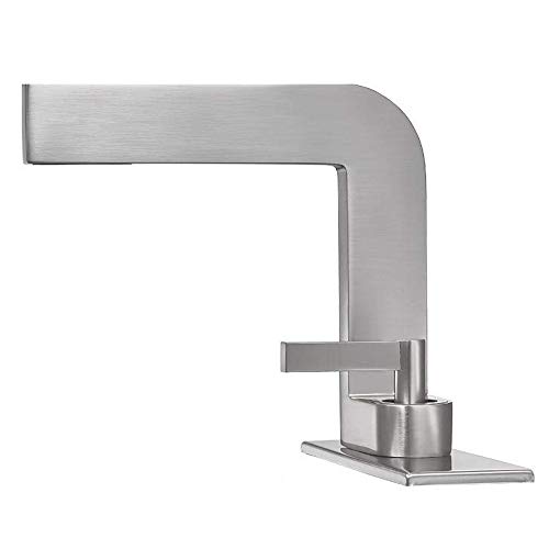 Yawhite Modern Waterfall Bathroom Sink Faucet with 6’’ Escutcheon, Single Handle Solid Brass Lavatory Faucet (Brushed Nickel)