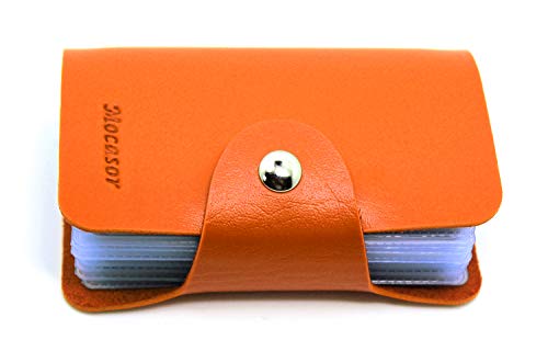 Image of Soft Leather Credit Card Holder for Men & Women Bank Card Case with 24 Durable Plastic Insert Slots Slim Pocket Wallet ID Card Organiser Business Card Case Purse (Orange)
