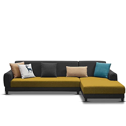 Image of Kraven RHS 6 Seater L Shape Sofa Set for Living Room (Yellow Black Fabric)