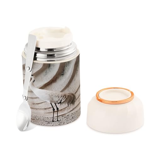 Ewusp Grus Japonensis - Termo de comida para adultos, 500 ml, acero inoxidable, doble pared, aislado al vacío, con cuchara plegable, sin BPA, recipiente de sopa a prueba de fugas