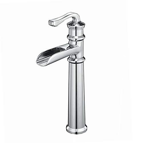 BWE Vessel Sink Faucet Chrome Polished Waterfall Spout Tall Body Single Hole Bathroom Lavatory Vanity Faucets One Handle Commercial