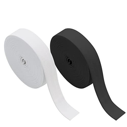 VEGCOO 14M(15 Yards) Bandes Élastiques Couture, Ruban Élastique Ceinture de 20mm de Large pour Pantalon Jupe Ceinture, Noir et Blanc(Noir&Blanc(20mm))