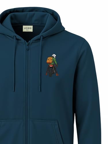 Image of ADRO Men's Regular Fit Zip-Up Hoodie for man | 320 GSM Cotton Poly Fleece Zipper Sweatshirt with Soft Fabric & Printed Hoodies