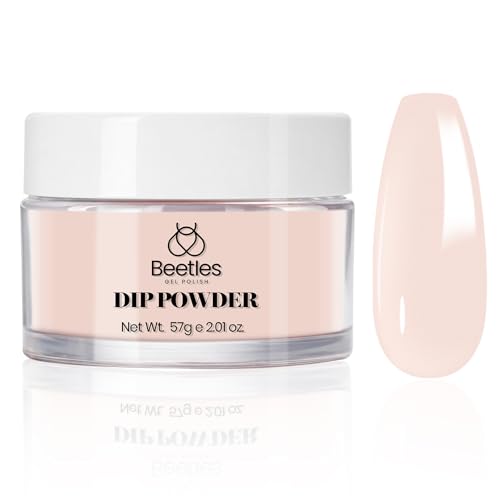 Beetles Nail Dip Powder Nude Color 2.01Oz/57g Basic Natural Pastel Dipping Powder Crystal French Nail Art Starter Summer Manicure Salon DIY at Home Long-Lasting No Lamp Needed Oat Milk