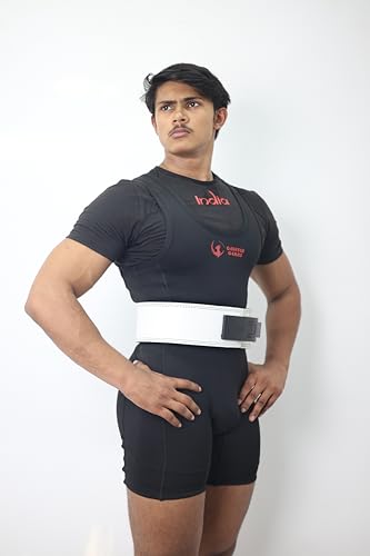 Image of 13MM Lever Gym Belt for Men & Women | 100% Full Grain Genuine Leather Powerlifting Belt | IPF Standard Weight Lifting Belt | White Belt with Black Buckle | Size X-Large