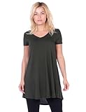 Popana Short Sleeve Tunic Tops for Women, Flowy Stretch Loose Fit Short Sleeve Tunic Tops for Leggings Olive