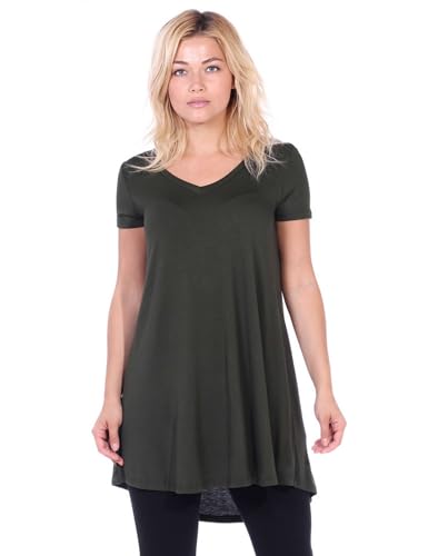 Popana Short Sleeve Tunic Tops for Women, Flowy Stretch Loose Fit Short Sleeve Tunic Tops for Leggings Olive