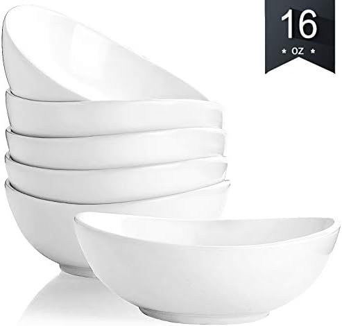 Porcelain Bowls, KOMUEE 16 Ounce Porcelain Bowls for Cereal, Salad, Dessert - Set of 6, Cool Assorted Colors