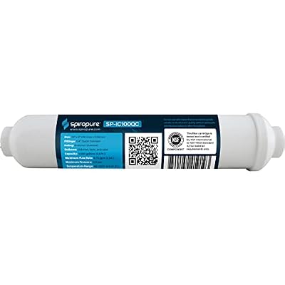 SpiroPure Inline Filter NSF Coconut Shell Granular Carbon Water Filter with 1/4" Quick-Connect, 2" x 10" (1 Pack)