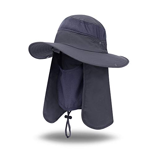 iColor ハット 日よけ帽子 ぼうし 釣りハット 顔・首 フルフェイスカバー付き 男女兼用 つば広 軽薄 折りたたみ 通気性 紫外線対策 uvカット 熱中症対策 釣り/ハイキング/旅行/釣り/登山/海水浴/アウアドア/農作業/ガーデニング用 (ダークグレイ)