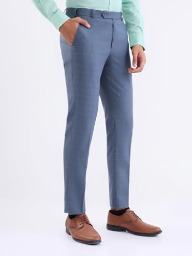 Image of Park Avenue Men's Regular Fit Mid Rise Neo Fit Checks Pattern Polyester Blend Flat Front Formal Trouser