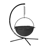 Ash & Ember 30" Cast Iron Cauldron Fire Pit Bowl, Double Hinged Grill Grate with Easy-Lift Handles, Handing Chain and Cauldron Stand, Round Wood Burning Patio Fire Bowl for Backyard Entertainment