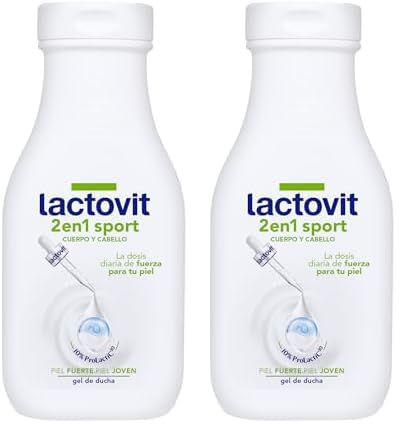 Lactovit - Gel de Ducha y Champú 2 en 1 Sport, para Pieles y Cabellos Normales, Gel Cuerpo y Cabello, Delicado y Sofisticado, 250 Mililitros (Paquete de 2)