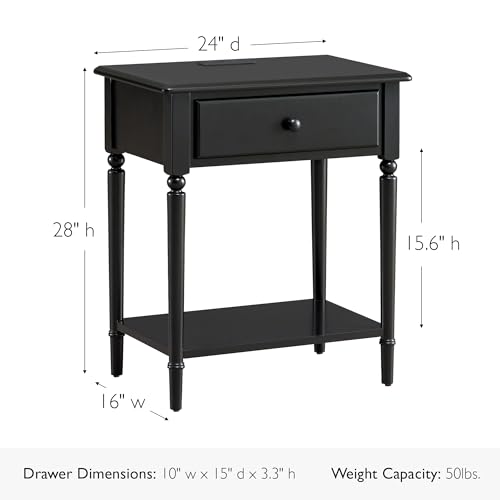 Image of Leick Home Coastal Nightstand Side Table, 24 inch, Swan Black